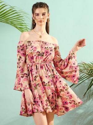Cream floral off the shoulder dress made in India /XL main image 1