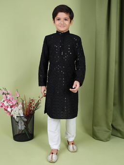 TABARD - Pure Cotton Printed Ethnic Kurta for Boys - Black