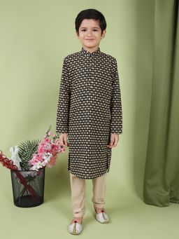 TABARD - Pure Cotton Printed Ethnic Kurta for Boys - Green