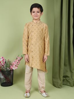TABARD - Pure Cotton Printed Ethnic Kurta with Churidar for Boys - Beige (Set of 2)