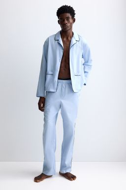 H&M - Men Blue Cotton Pyjama Shirt And Bottoms