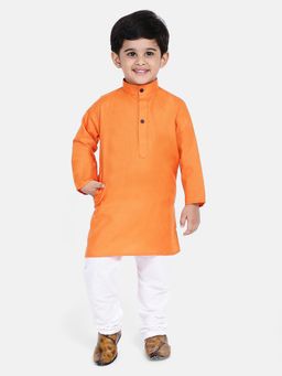 BownBee - Stand Collar Cotton Kurta Pyjama- Orange (Set of 2)