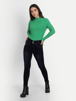 IKI CHIC - Green Fine Knit High Neck Bodyfit Top
