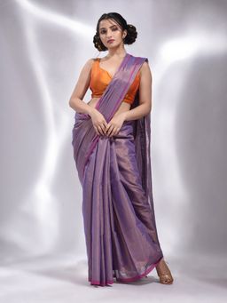 CHARUKRITI - Violet Tissue Handwoven Soft Saree with Unstitched Blouse