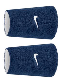 Nike - Unisex Navy Blue Swoosh Classic Reversible Doublewide Wristbands (Pack Of 2)
