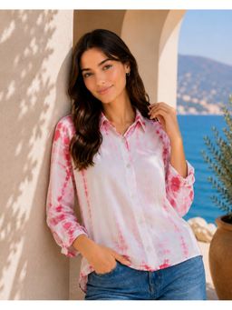 Maaesa - Pink Rayon Tie and Dye Full Sleeves Collar Neck Casual Regular Fit Shirt