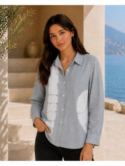 Maaesa - Grey Cotton Tie and Dye Full Sleeves Collar Neck Casual Regular Fit Shirt