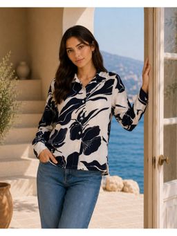 Maaesa - Black Rayon Printed Full Sleeves Collar Neck Casual Regular Fit Shirt