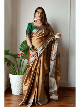 MAAHISHMATI SAREES - Chanderi Handloom Tissue Silk Saree with Unstitched Blouse