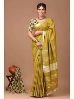 MAAHISHMATI SAREES - Mustard Bhagalpur Cotton Slub Saree with Unstitched Blouse