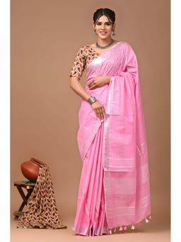 MAAHISHMATI SAREES - Pink Bhagalpur Cotton Slub Saree with Unstitched Blouse