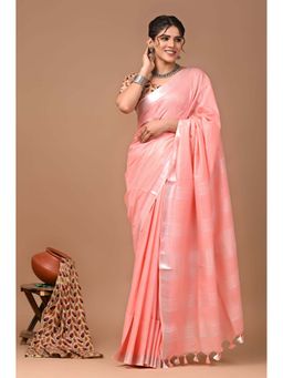 MAAHISHMATI SAREES - Light Pink Bhagalpur Cotton Slub Saree with Unstitched Blouse