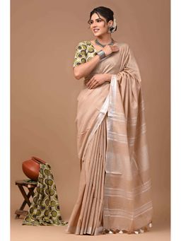 MAAHISHMATI SAREES - Brown Bhagalpur Cotton Slub Saree with Unstitched Blouse