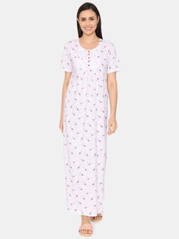 Zivame - Tell A Tail Knit Cotton Full Length Nightdress - Bright White