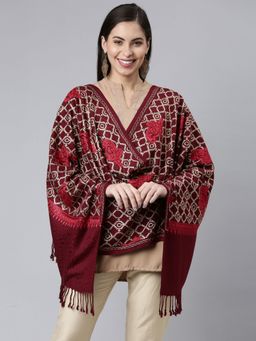 Pashmoda - Women Wine Aari Embroidered Shawl