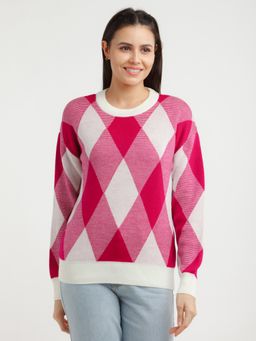 Zink London - Womens Pink Checks Sweater
