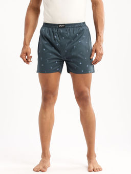 SHOWOFFFF - Men Cotton Slim Fit Printed Teal Boxer