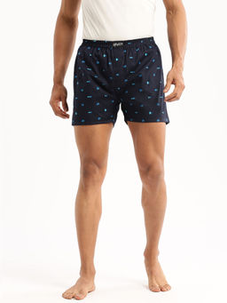 SHOWOFF - Men Cotton Slim Fit Printed Navy Blue Boxer