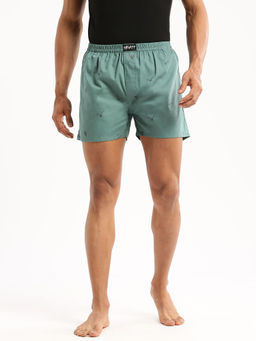 SHOWOFF - Men Cotton Slim Fit Printed Green Boxer