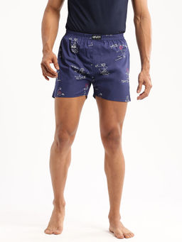 SHOWOFF - Men Cotton Slim Fit Printed Navy Blue Boxer