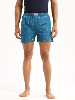 SHOWOFF - Men Cotton Slim Fit Printed Teal Boxer