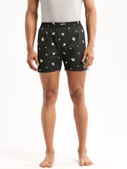 SHOWOFF - Men Cotton Slim Fit Printed Black Boxer