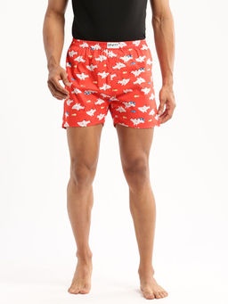 SHOWOFF - Men Cotton Slim Fit Printed Red Boxer
