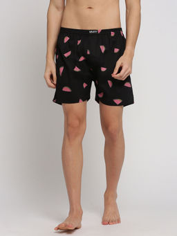 SHOWOFF - Men Cotton Slim Fit Printed Black Boxer