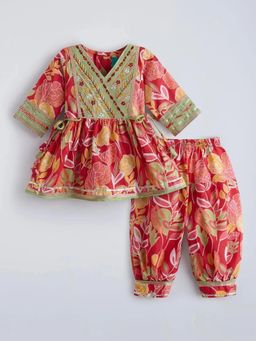 Hopscotch - Floral Embroidered Lacing Kurta and Cotton Salwar