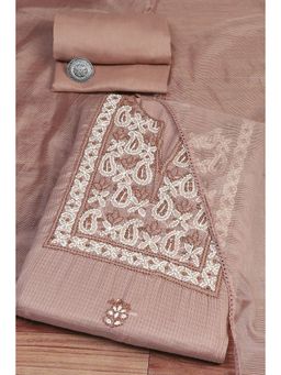 Biba - Women's Brown Cotton Hand Embroidered Unstitched Suit (Set of 3)