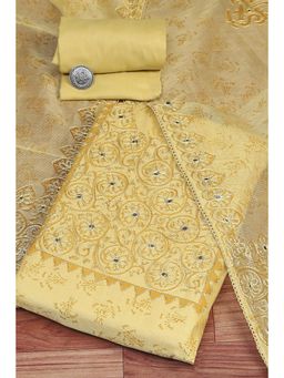 Biba - Women's Mustard Net Hand Embroidered Unstitched Suit (Set of 3)