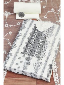 Biba - Women's White-Black Georgette Printed Unstitched Suit (Set of 3)