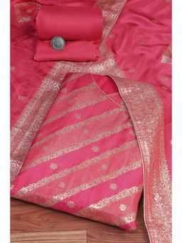 Biba - Women's Pink Art Silk Woven Unstitched Suit (Set of 3)