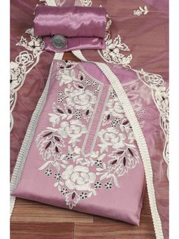 Biba - Women's Lilac Cotton Blend Machine Embroidered Unstitched Suit (Set of 3)