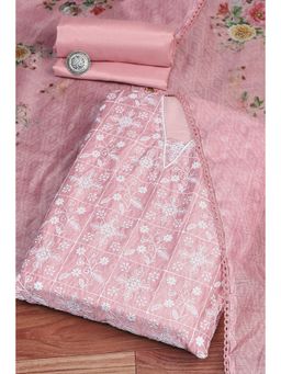 Biba - Women's Dusky Pink Chanderi Machine Embroidered Unstitched Suit (Set of 3)
