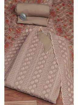 Biba - Women's Brown Georgette Machine Embroidered Unstitched Suit (Set of 3)