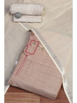 Biba - Women's Beige Linen Hand Embroidered Unstitched Suit (Set of 3)