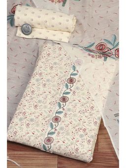 Biba - Women's White Cotton Digital Print Unstitched Suit (Set of 3)