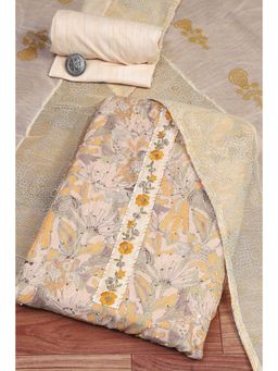 Biba - Women's Mustard Cotton Digital Print Unstitched Suit (Set of 3)