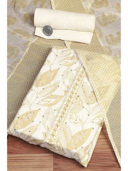 Biba - Women's Gold Cotton Digital Print Unstitched Suit (Set of 3)