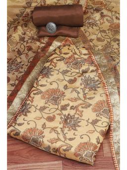 Biba - Women's Beige Tissue Machine Embroidered Unstitched Suit (Set of 3)