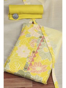 Biba - Women's Yellow Cotton Printed Unstitched Suit (Set of 3)