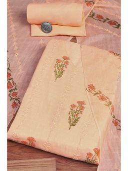 Biba - Women's Peach Cotton Hand Block Print Unstitched Suit (Set of 3)