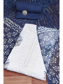 Biba - Women's Indigo Cotton Hand Block Print Unstitched Suit (Set of 3)