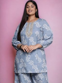 A plus by Ahalyaa - Grey Floral Sequined Tunic