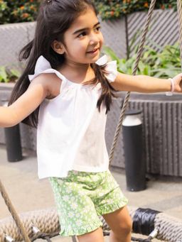 Ola Otter - White Organic Cotton Breezy Daisy Top & Shorts (Set of 2)