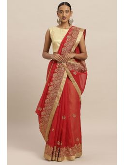 Soch - Women Maroon Saree with Unstitched Blouse