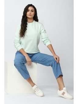 Van Heusen - Women Green Solid Round Neck Sweatshirt