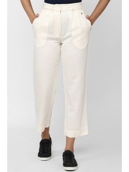 Van Heusen - Women White Solid Casual Regular Fit Trousers