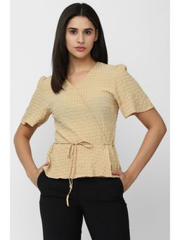 Van Heusen - Women Beige Textured Casual Stylized Neck Top